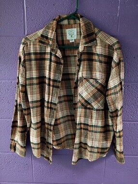 Billabong Pink and Green Plaid Flannel Shirt